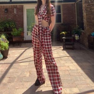 NWOT Matching Plaid Wrap Set - Crop Top & Pants